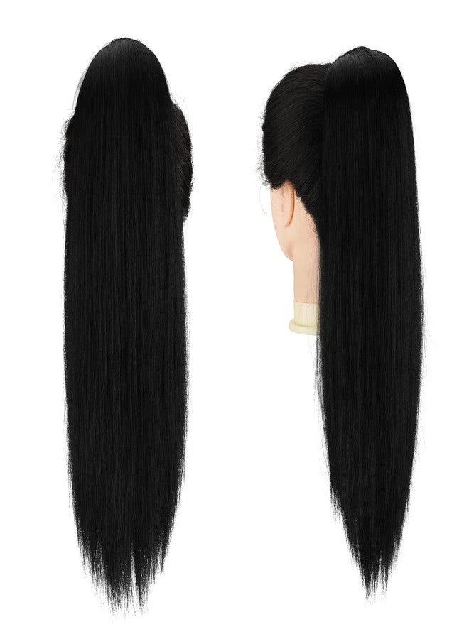 فيشبن وصلات شعر فيشفن على شكل ذيل حصان مستقيم طويل برباط، شعر صناعي طبيعي، وصلات شعر بمشابك للنساء، لون أسود طبيعي، 20 بوصة - Image 3